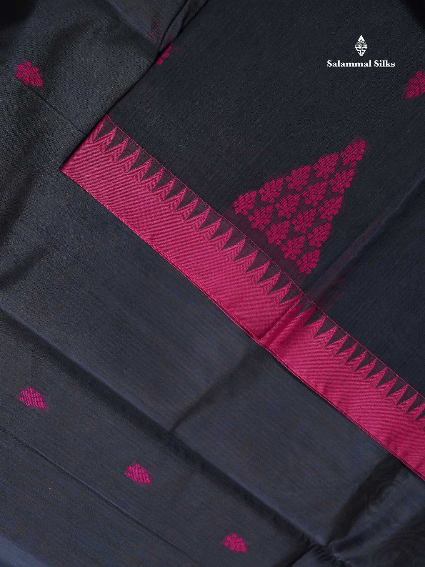 Kota Cotton Saree - Dark Grey Colour Body Thread Butta With Pink Traditional Border