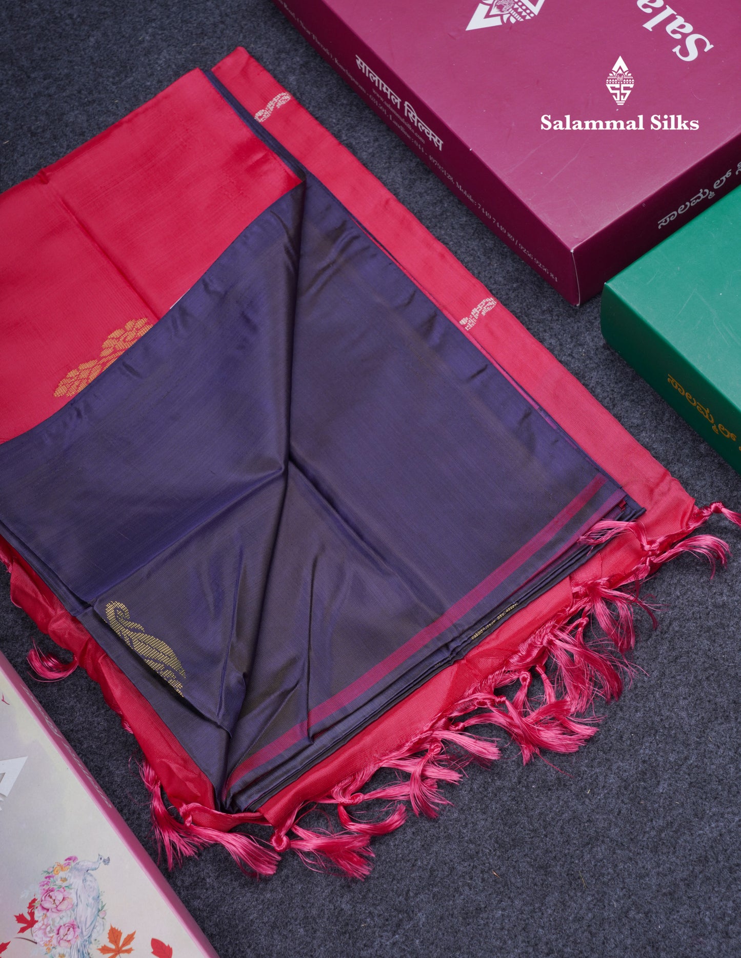 Violet Thread work Buttas Banana Pinth Saree (Vaazhainaar Pattu) With Contrast Pink Blouse