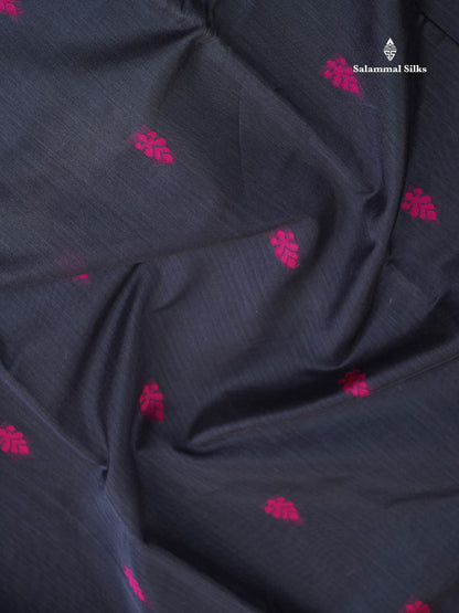 Kota Cotton Saree - Dark Grey Colour Body Thread Butta With Pink Traditional Border