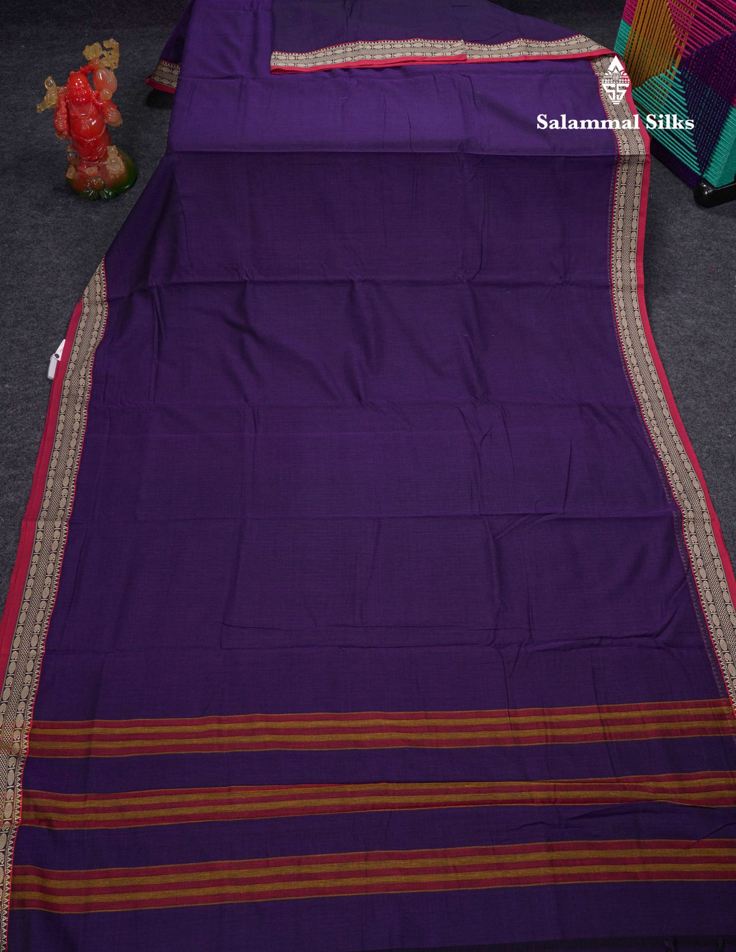 Beautiful Dark Maroon Plain Pure Cotton Saree With Contrast Maroon Traditional Border