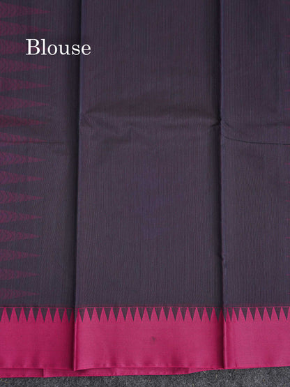 Kota Cotton Saree - Dark Grey Colour Body Thread Butta With Pink Traditional Border