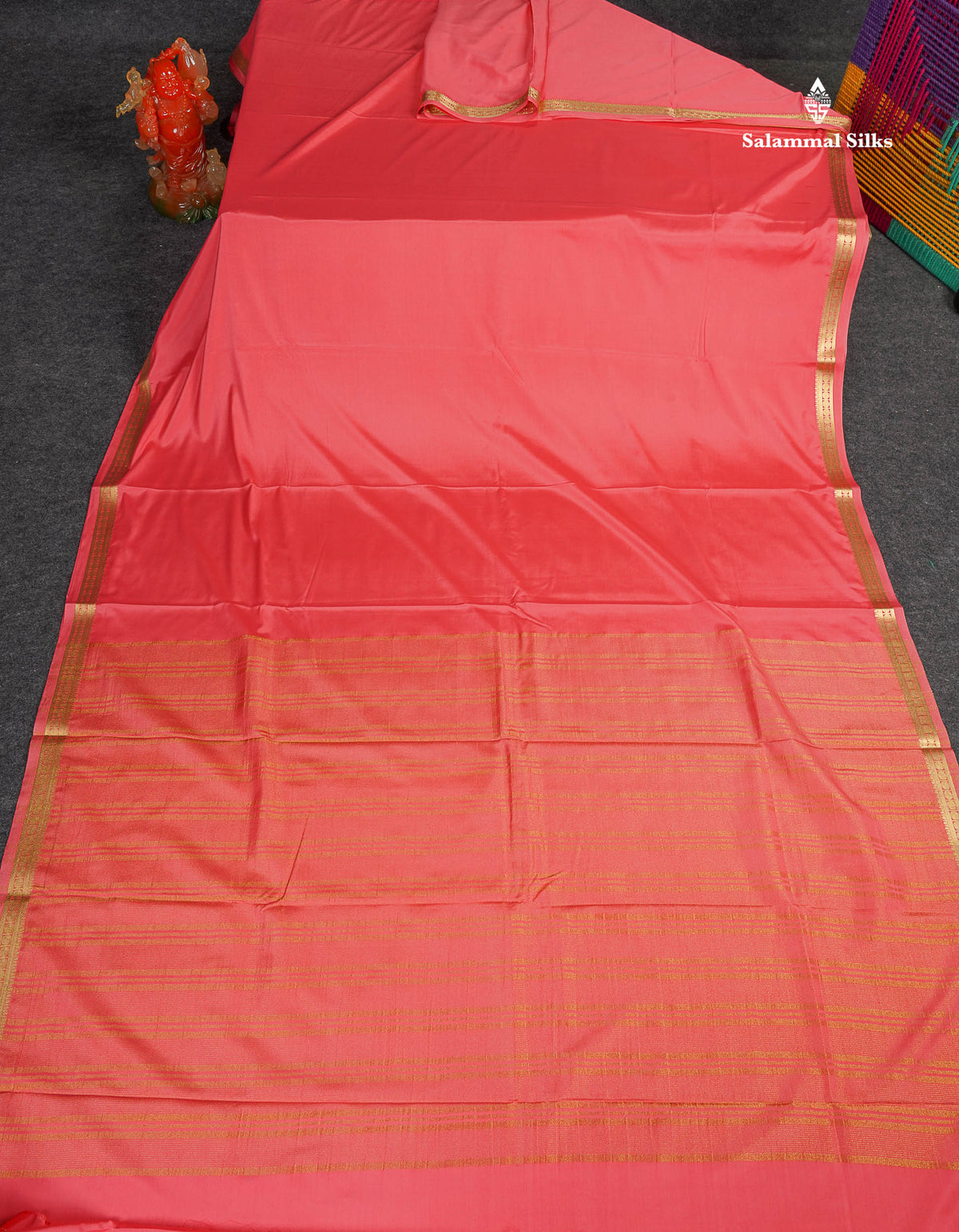 Semi Mysore Silk Saree - Coral Pink Colour Body Plain With Small Border