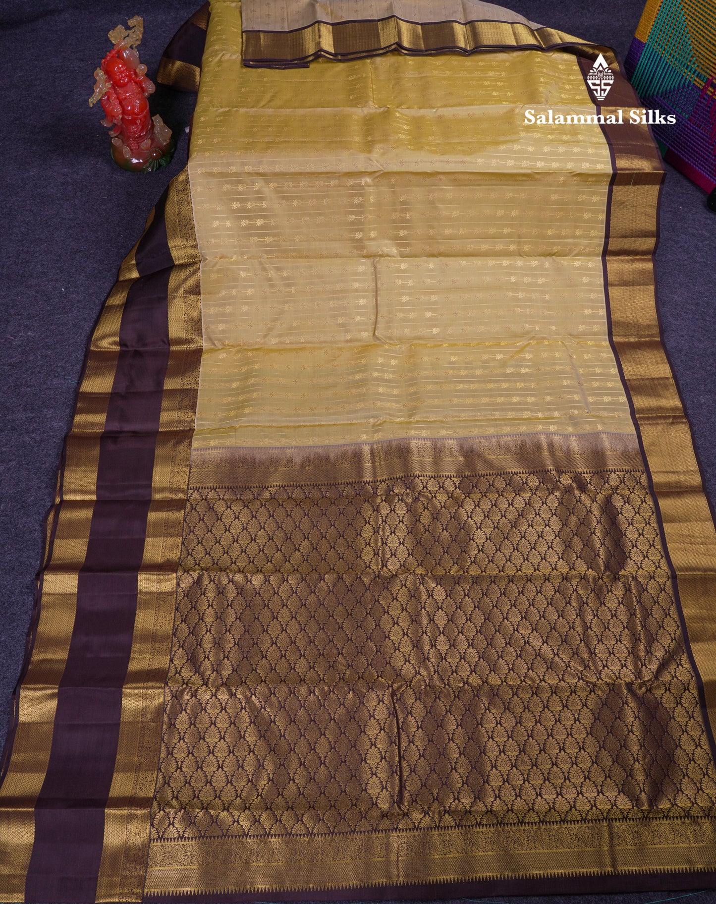 Beautiful Cream Sandal Puremix Silk Saree With Contrast Dark Brown Traditional Rettapet Evening Morning Border