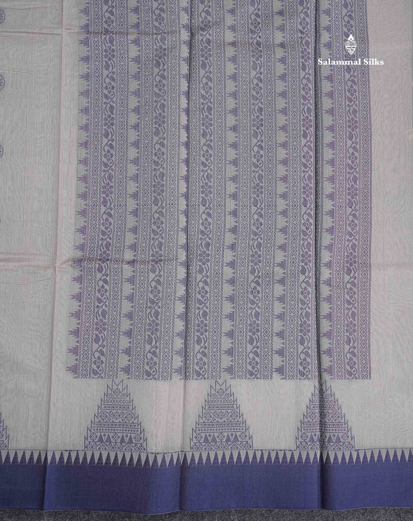 Kota Cotton Saree - Redish Pink Colour Body Thread Butta With Navy Blue Traditional Border