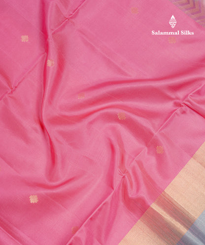 Beautiful Pink Pure Kanjivaram Soft Silk Saree With Ash Border