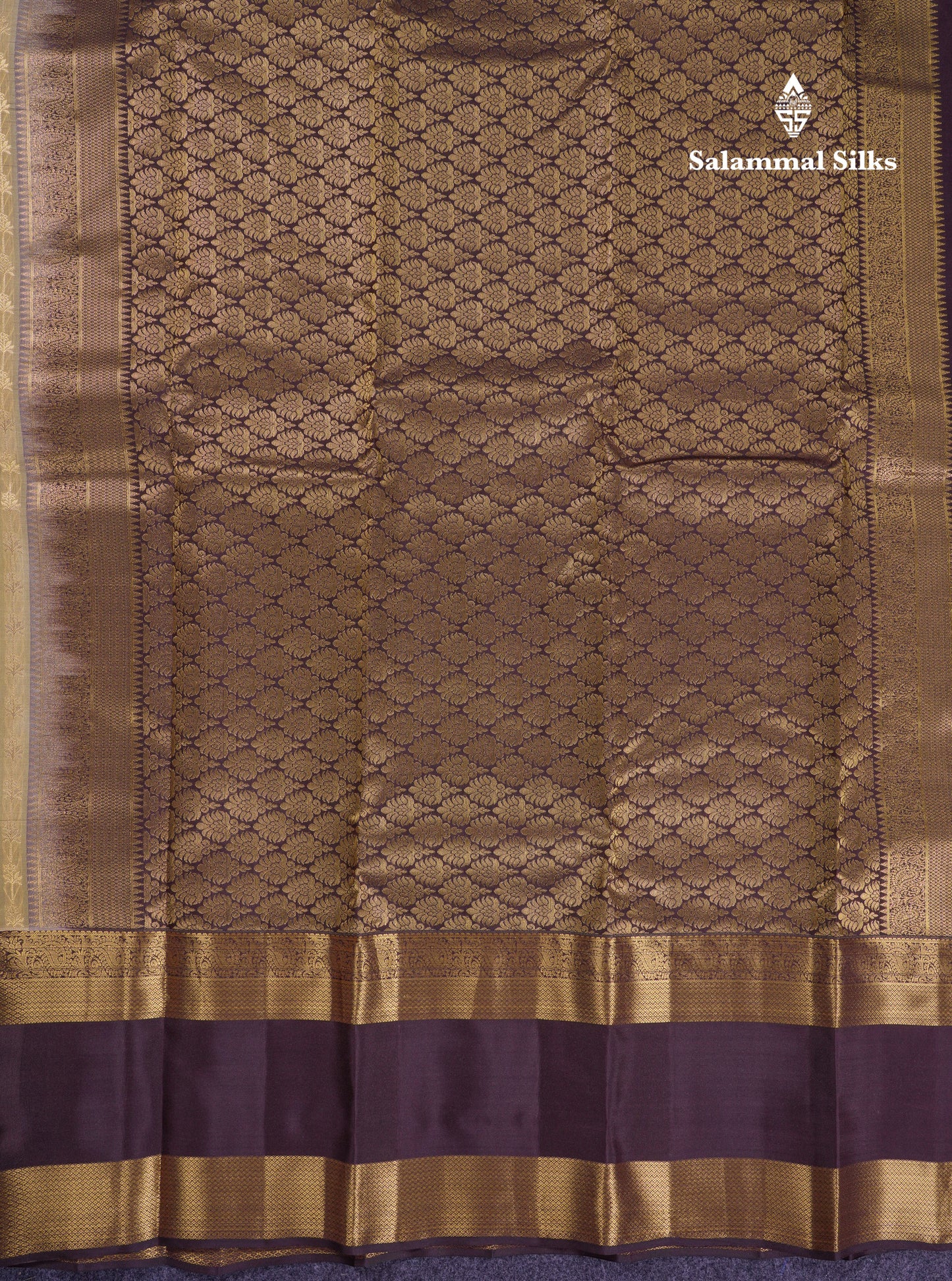 Beautiful Cream Sandal Puremix Silk Saree With Contrast Dark Brown Traditional Rettapet Evening Morning Border