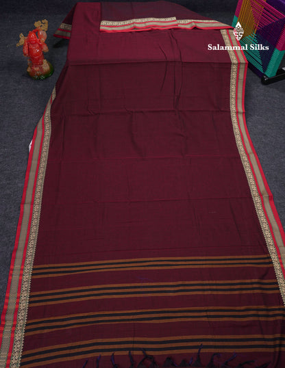 Beautiful Light Chocolate Plain Pure Cotton Saree With Traditional Border