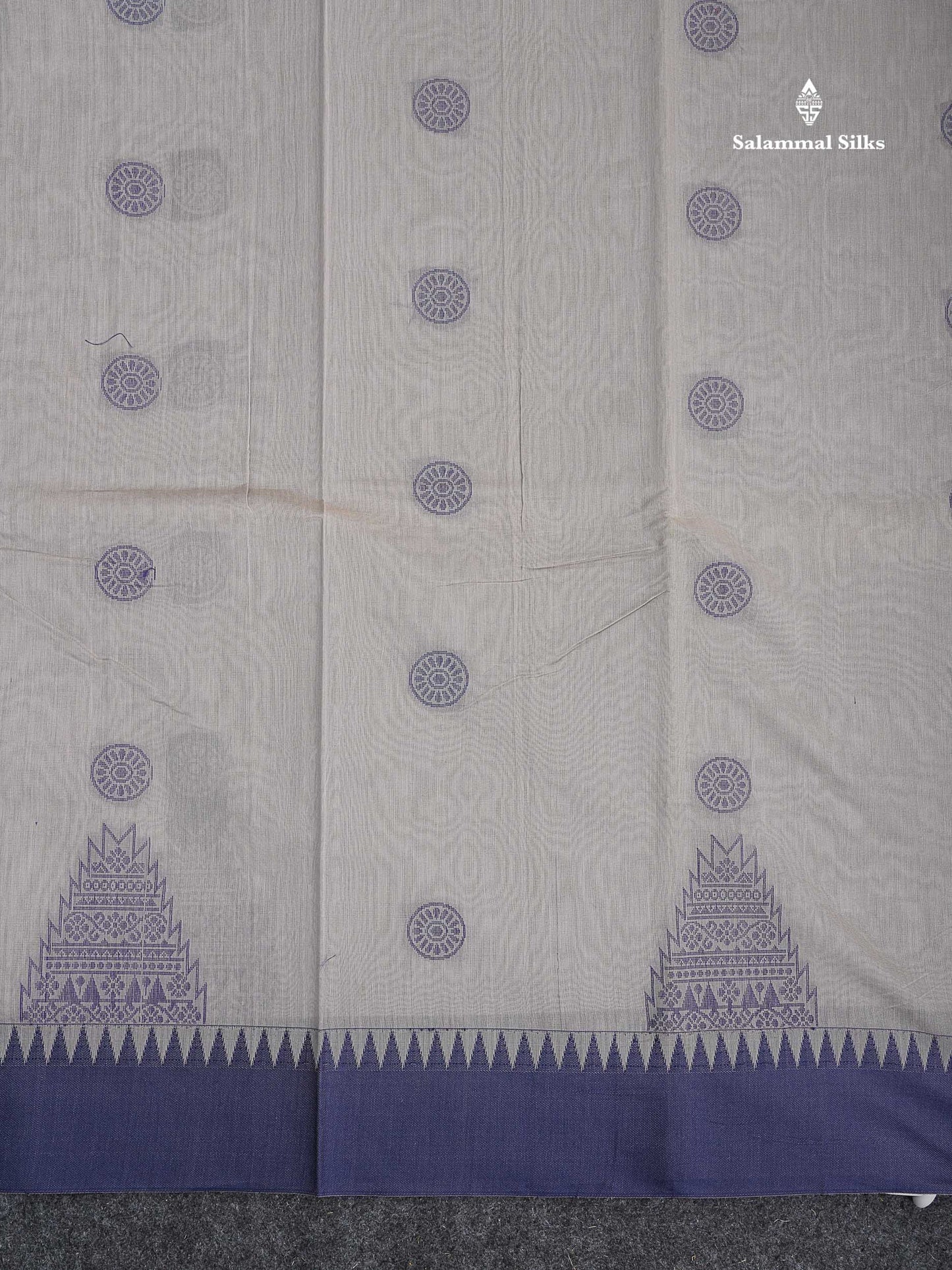 Kota Cotton Saree - Redish Pink Colour Body Thread Butta With Navy Blue Traditional Border