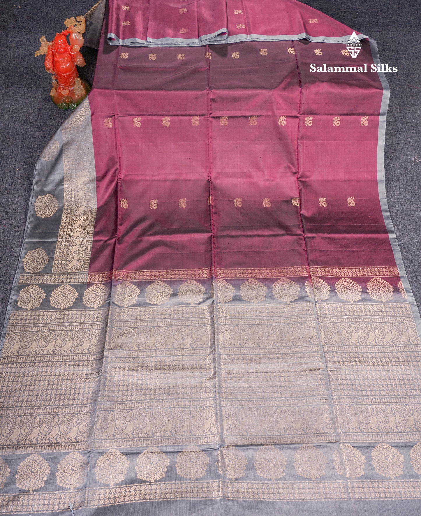 Beautiful Wine Pure Kanjivaram Soft Silk Saree With Grey One Side Long Border