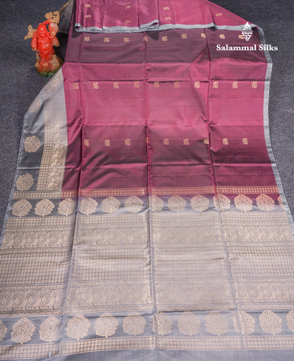 Beautiful Wine Pure Kanjivaram Soft Silk Saree With Grey One Side Long Border