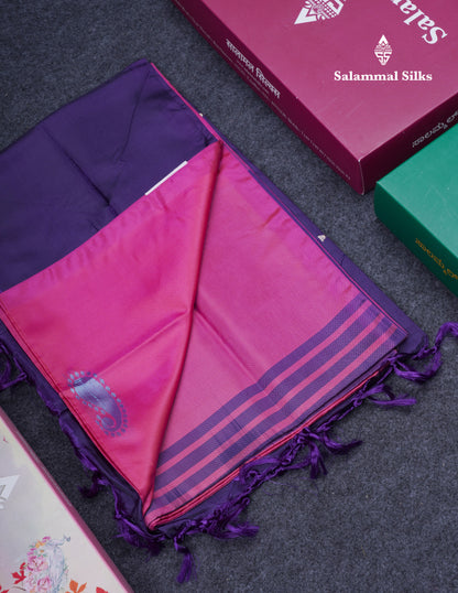 Pink Thread work Buttas Banana Pinth Saree (Vaazhainaar Pattu) With Contrast Violet Blouse