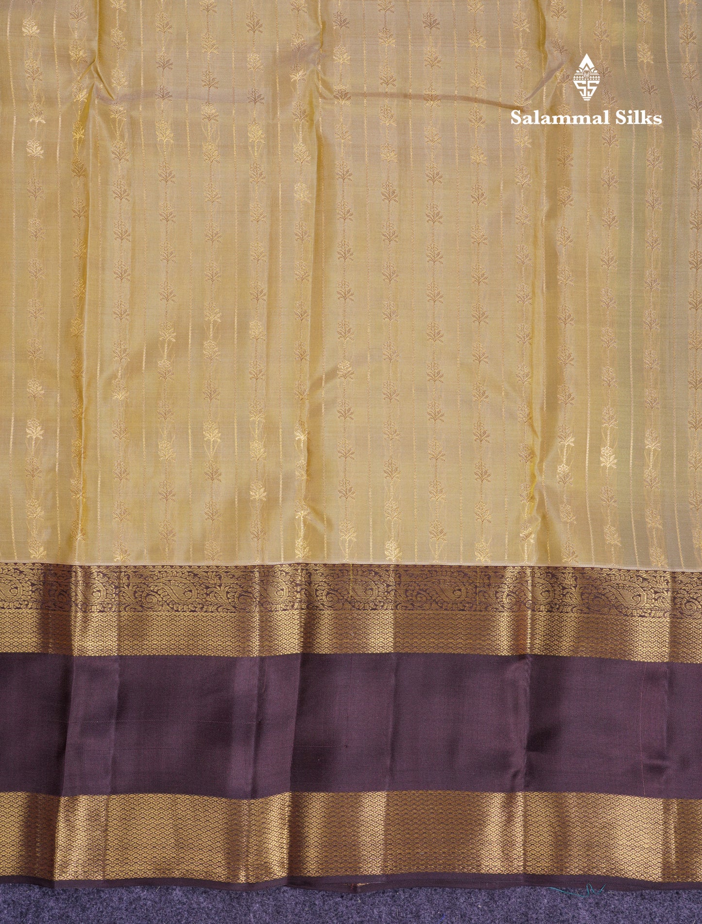 Beautiful Cream Sandal Puremix Silk Saree With Contrast Dark Brown Traditional Rettapet Evening Morning Border