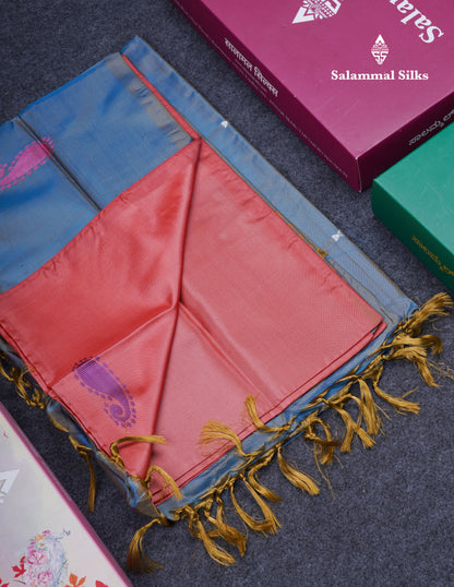 Pink Thread work Buttas Banana Pinth Saree (Vaazhainaar Pattu) With Contrast Violet Blouse