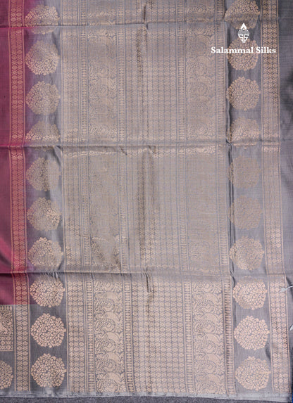 Beautiful Wine Pure Kanjivaram Soft Silk Saree With Grey One Side Long Border