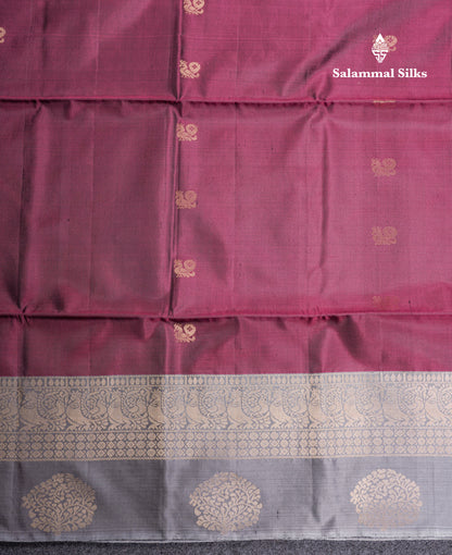 Beautiful Wine Pure Kanjivaram Soft Silk Saree With Grey One Side Long Border