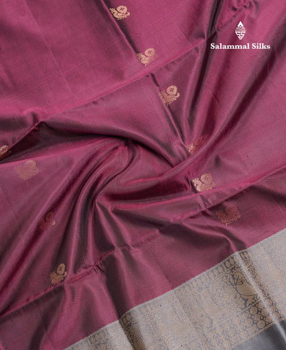 Beautiful Wine Pure Kanjivaram Soft Silk Saree With Grey One Side Long Border