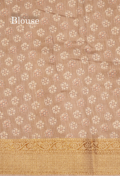 Olive Mustard Yellow Colour Chanderi Mixed Cotton Saree With Blouse