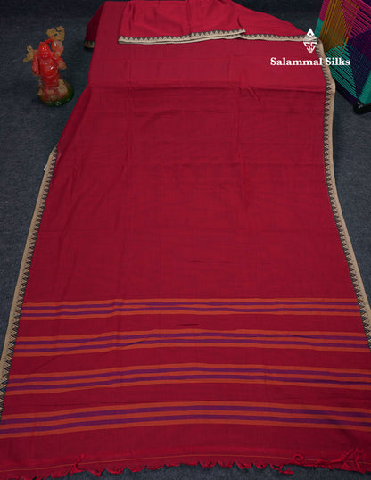 Beautiful Bottle Green Plain Pure Cotton Saree With Traditional Thread Work Small Temple Border