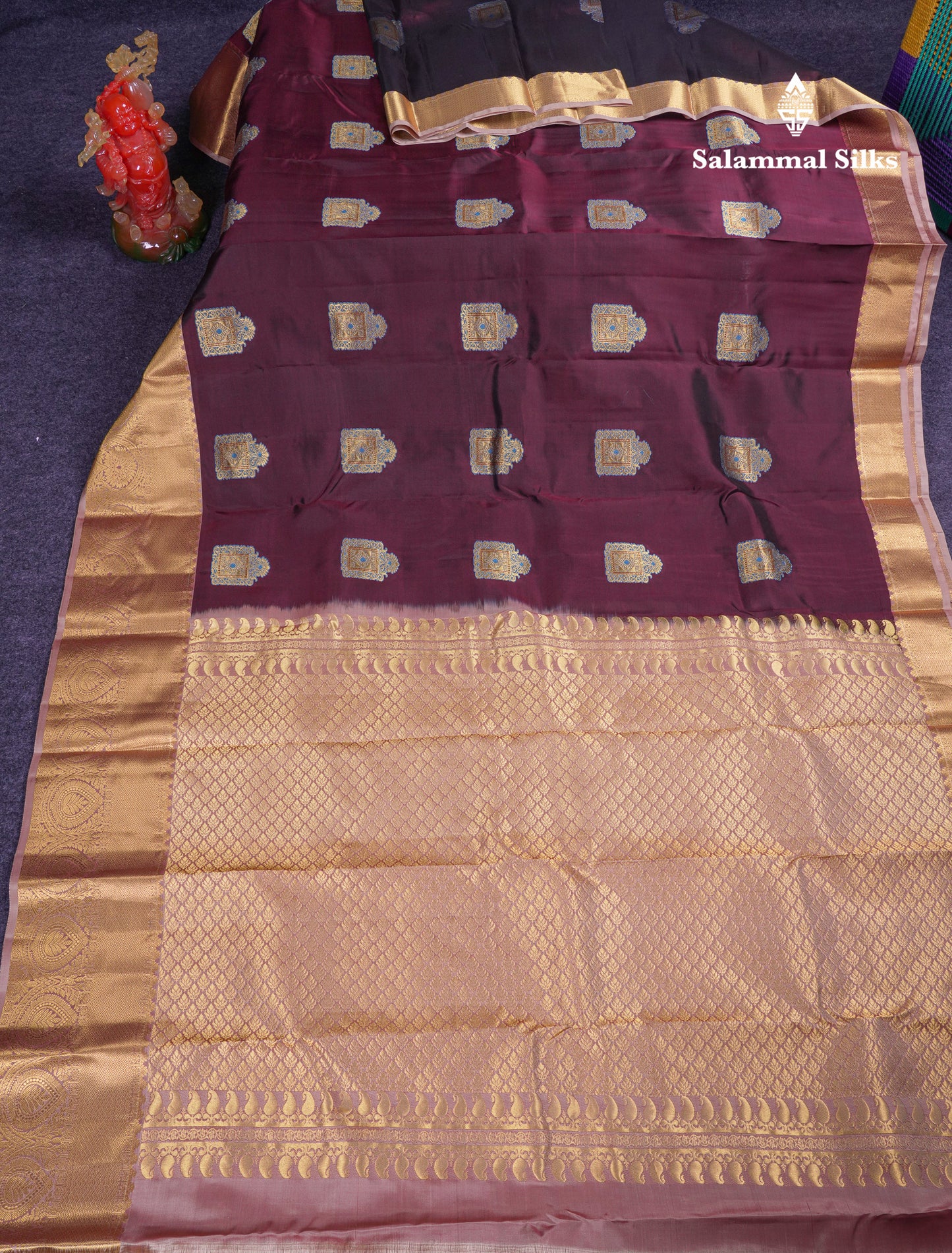Beautiful Peach Puremix Silk Saree With Contrast Dual Tone Peacock Blue Blouse