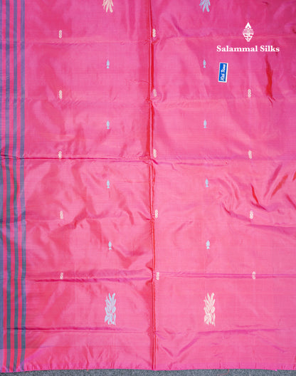 Peacock Blue Thread work Buttas Banana Pinth Saree (Vaazhainaar Pattu) With Contrast Magenta Pink Blouse