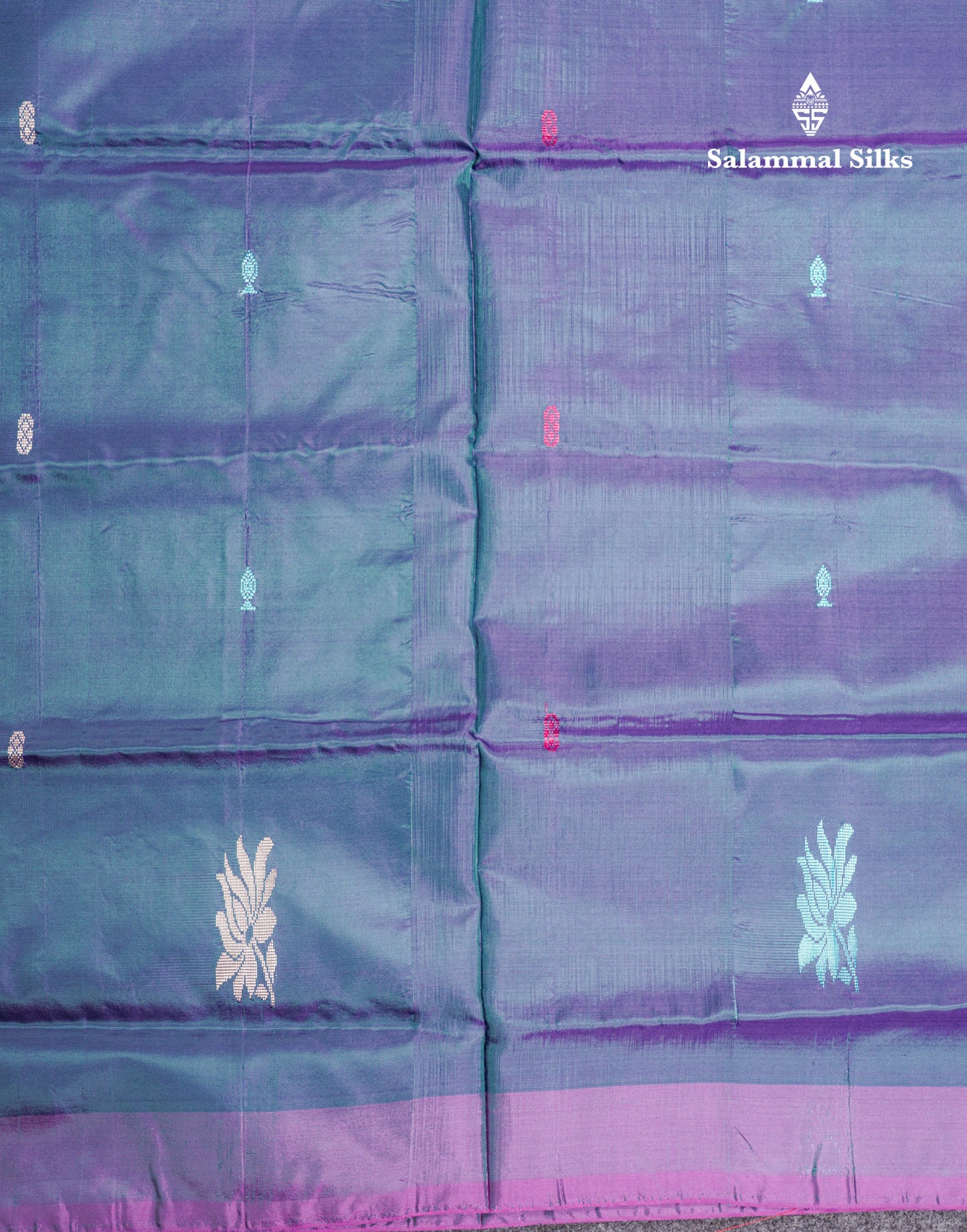 Peacock Blue Thread work Buttas Banana Pinth Saree (Vaazhainaar Pattu) With Contrast Magenta Pink Blouse