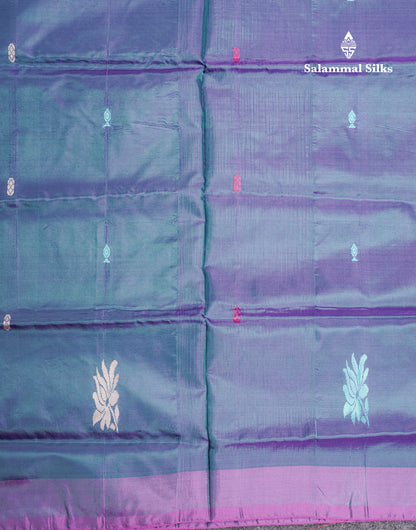 Peacock Blue Thread work Buttas Banana Pinth Saree (Vaazhainaar Pattu) With Contrast Magenta Pink Blouse