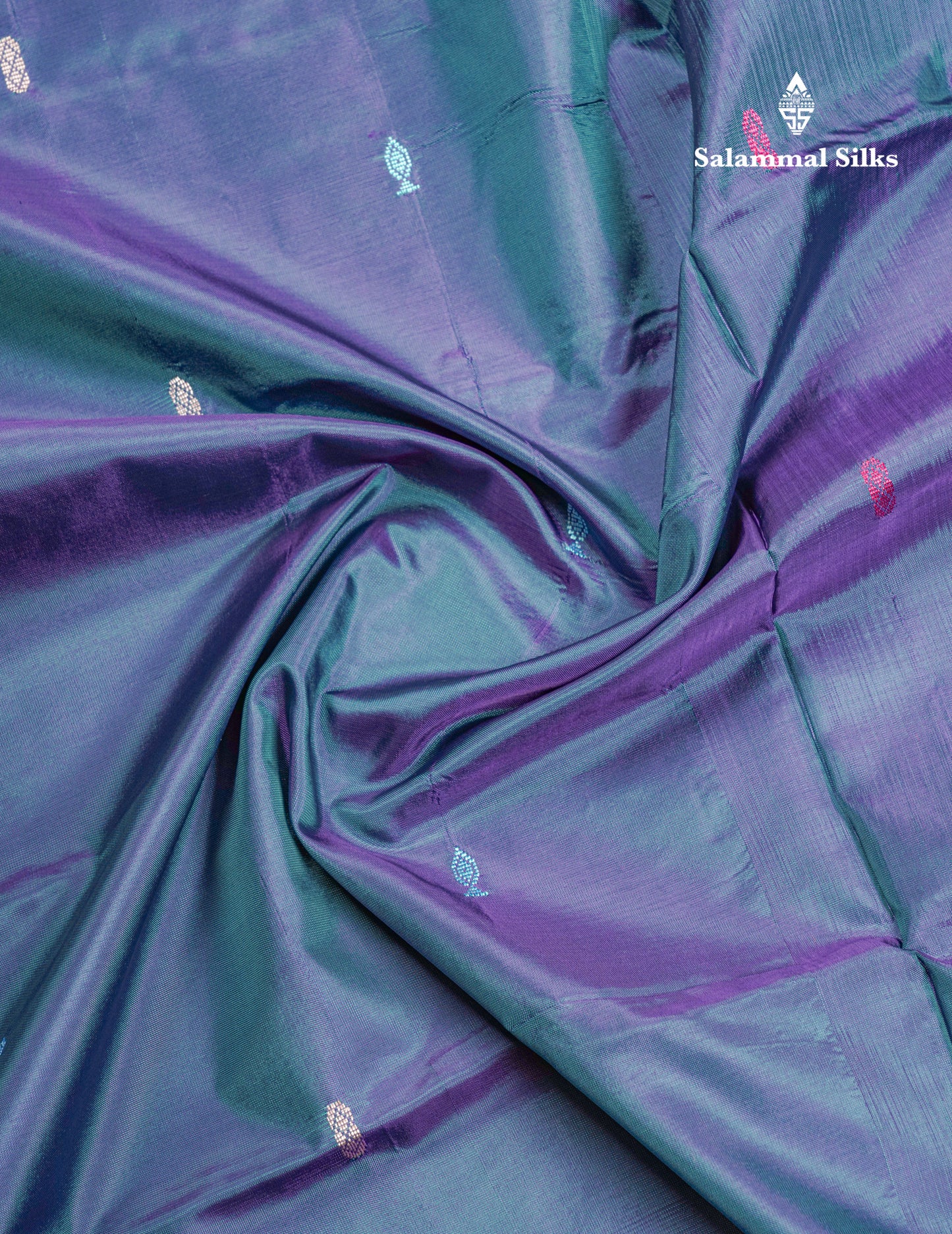 Peacock Blue Thread work Buttas Banana Pinth Saree (Vaazhainaar Pattu) With Contrast Magenta Pink Blouse