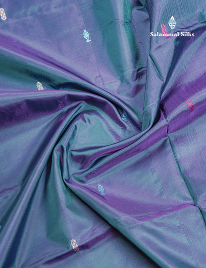 Peacock Blue Thread work Buttas Banana Pinth Saree (Vaazhainaar Pattu) With Contrast Magenta Pink Blouse