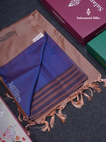 Dual Tone Violet Thread work Buttas Banana Pinth Saree (Vaazhainaar Pattu) With Contrast Chocolate Blouse