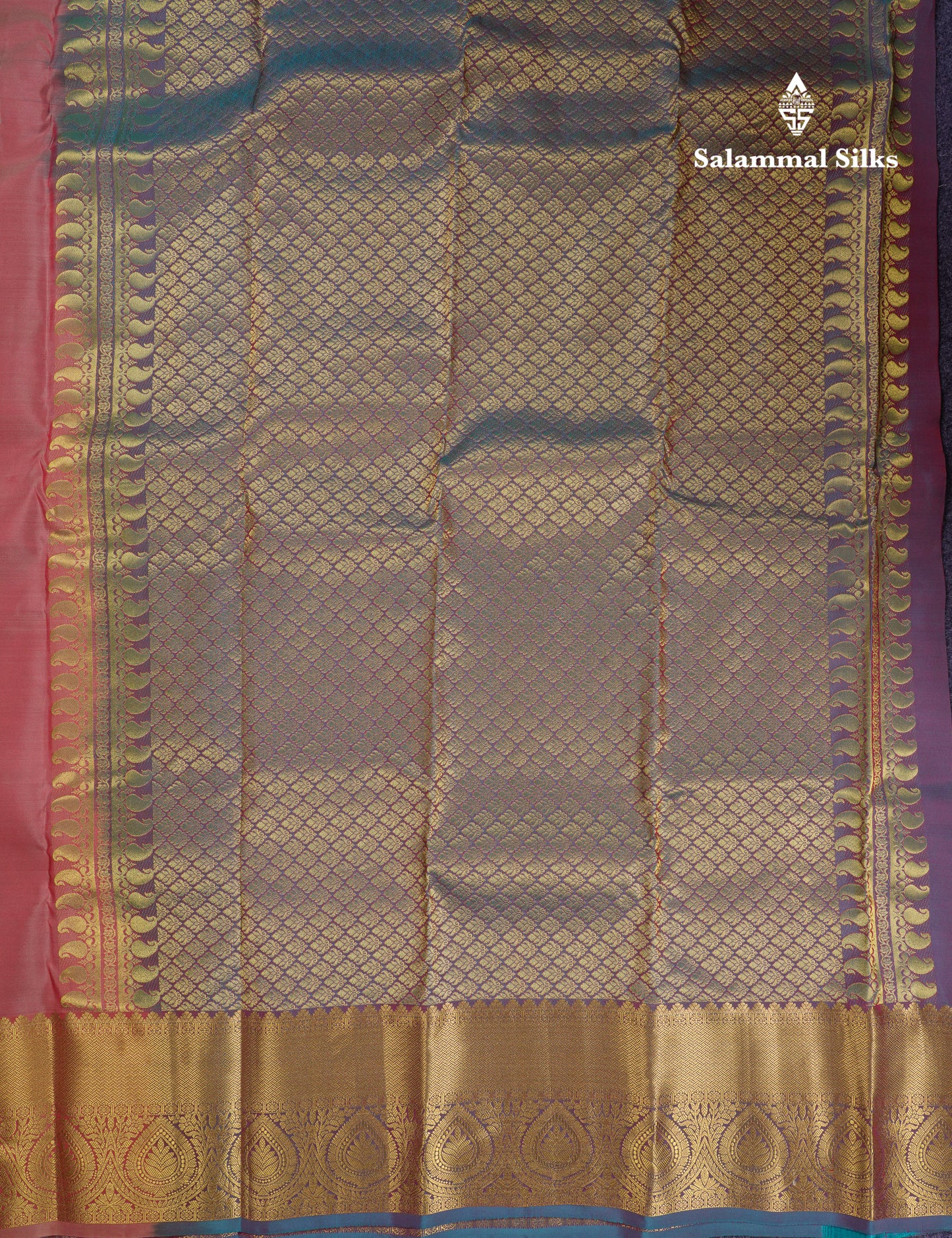 Beautiful Peach Puremix Silk Saree With Contrast Dual Tone Peacock Blue Blouse