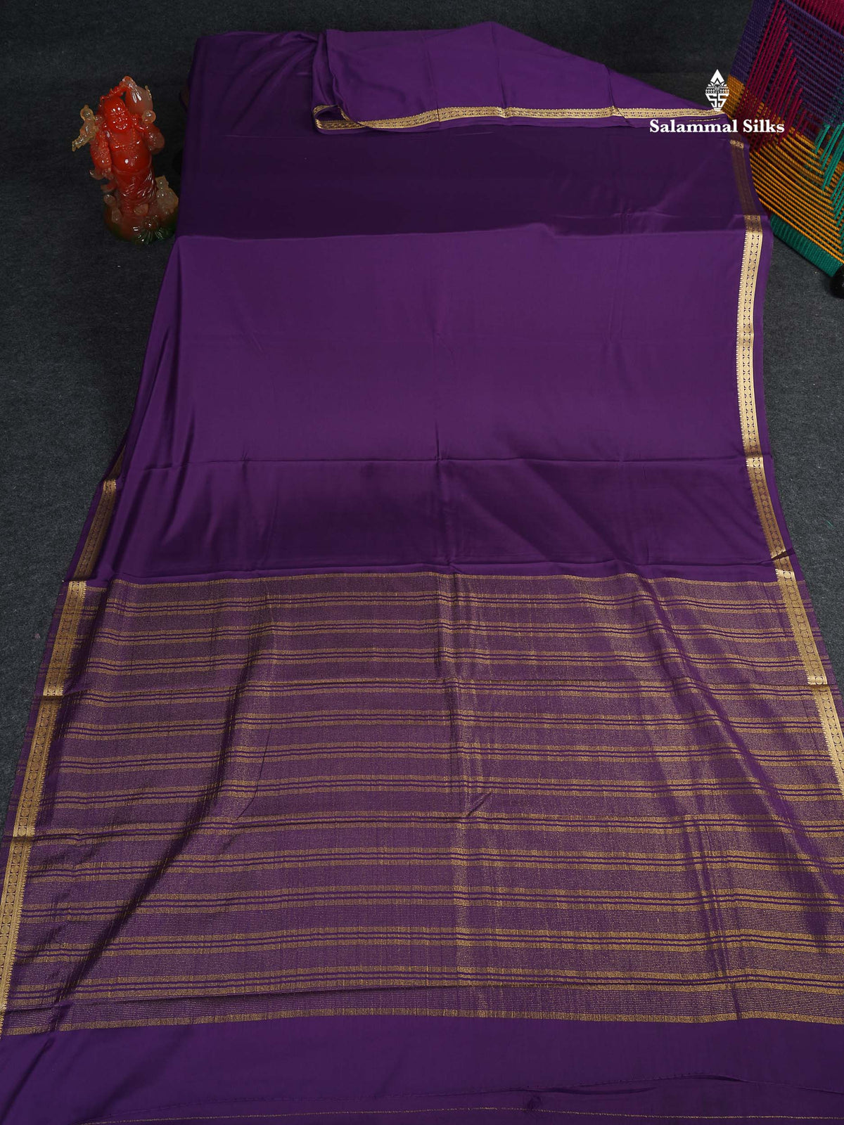 Semi Mysore Silk Saree - Violet Colour Body Plain With Small Border