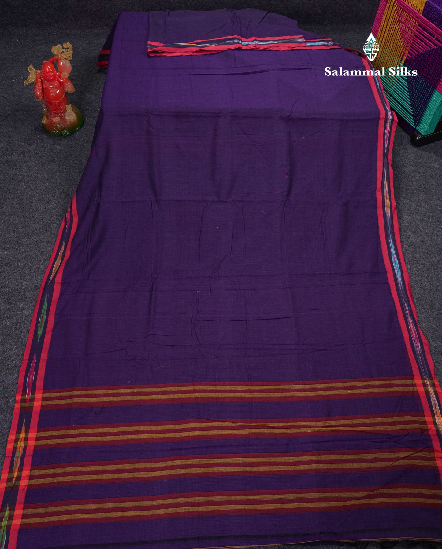 Beautiful Violet Plain Pure Cotton Saree With Ikkat Design Small Border