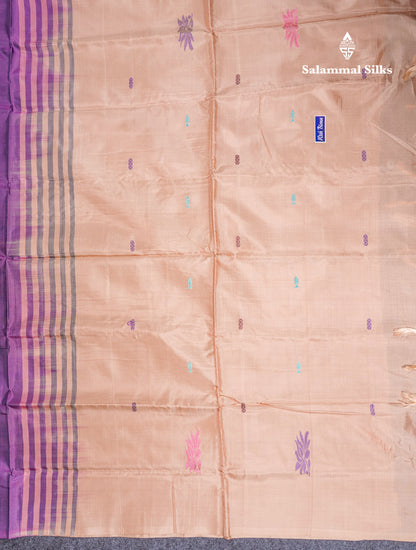 Purple Thread work Buttas Banana Pinth Saree (Vaazhainaar Pattu) With Contrast Sandal Blouse