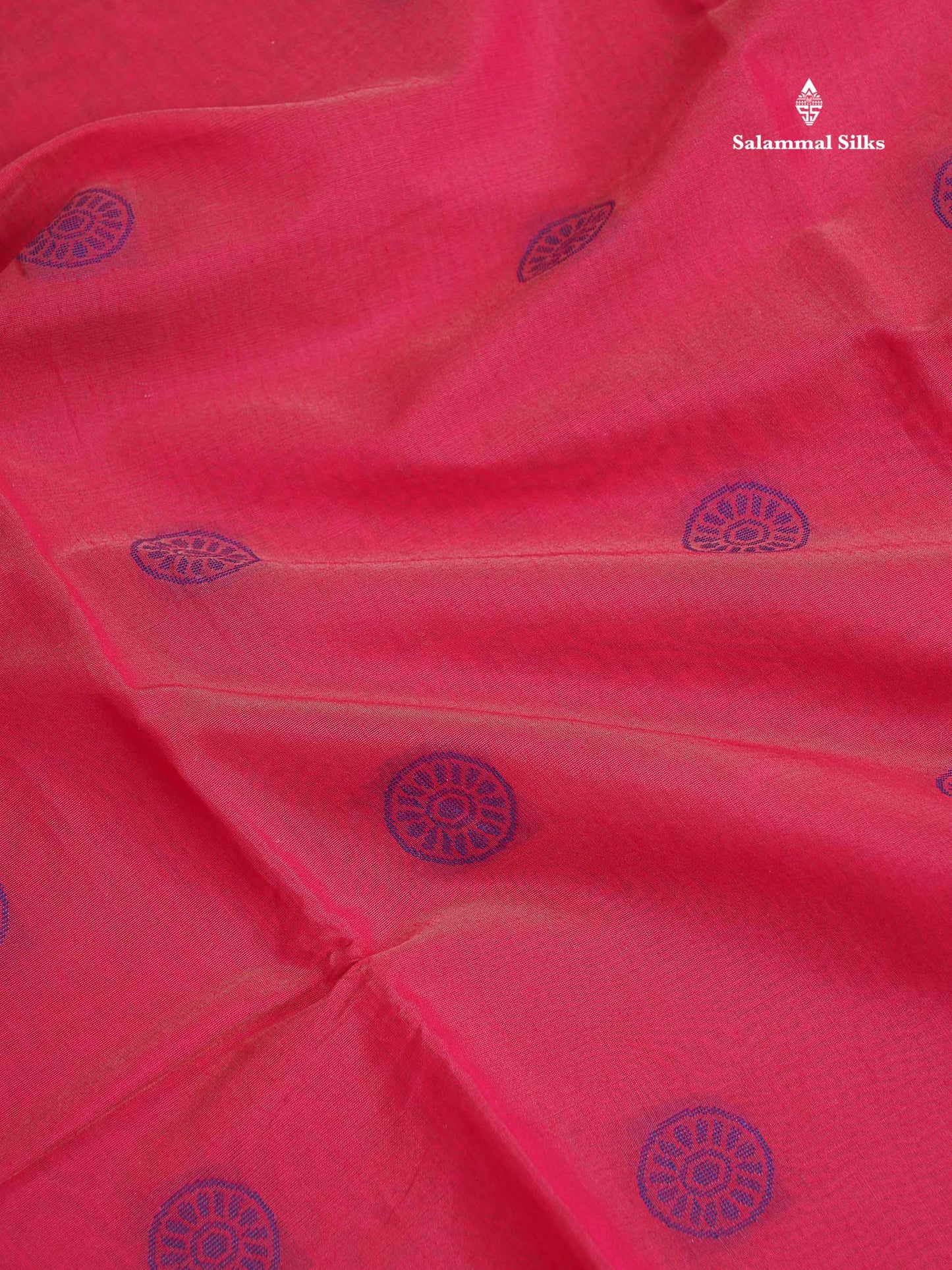 Kota Cotton Saree - Redish Pink Colour Body Thread Butta With Navy Blue Traditional Border