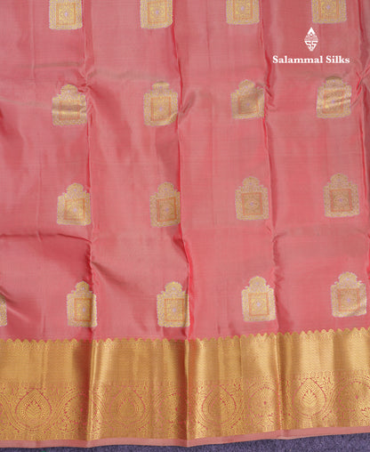 Beautiful Peach Puremix Silk Saree With Contrast Dual Tone Peacock Blue Blouse