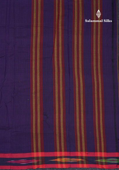 Beautiful Violet Plain Pure Cotton Saree With Ikkat Design Small Border