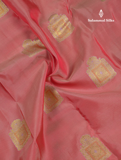 Beautiful Peach Puremix Silk Saree With Contrast Dual Tone Peacock Blue Blouse