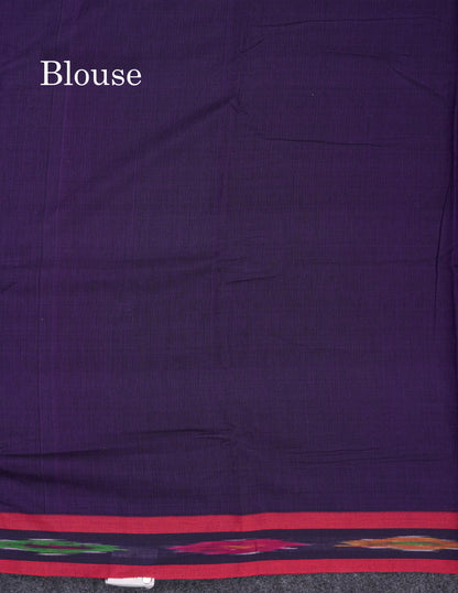 Beautiful Violet Plain Pure Cotton Saree With Ikkat Design Small Border