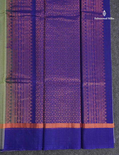 SICO Cotton Saree - Dark Maroon Colour Body With Copper Zari Butta & Peacock Blue Blouse