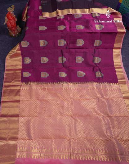 Beautiful Peach Puremix Silk Saree With Contrast Dual Tone Peacock Blue Blouse