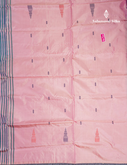 Light Ramar Blue Thread work Buttas Banana Pinth Saree (Vaazhainaar Pattu) With Contrast Baby Pink Blouse