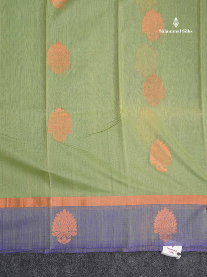 SICO Cotton Saree - Dark Maroon Colour Body With Copper Zari Butta & Peacock Blue Blouse