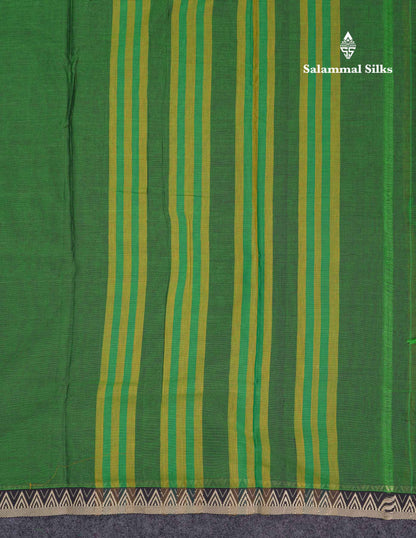 Beautiful Bottle Green Plain Pure Cotton Saree With Traditional Thread Work Small Temple Border
