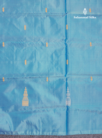 Light Ramar Blue Thread work Buttas Banana Pinth Saree (Vaazhainaar Pattu) With Contrast Baby Pink Blouse