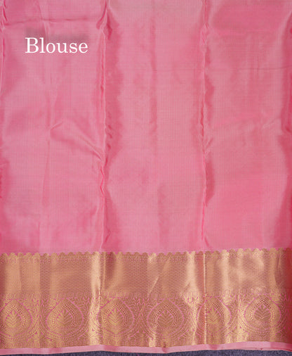 Beautiful Peach Puremix Silk Saree With Contrast Dual Tone Peacock Blue Blouse