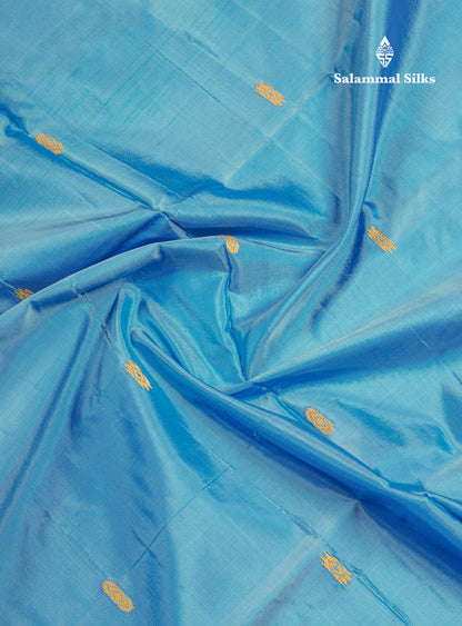 Light Ramar Blue Thread work Buttas Banana Pinth Saree (Vaazhainaar Pattu) With Contrast Baby Pink Blouse