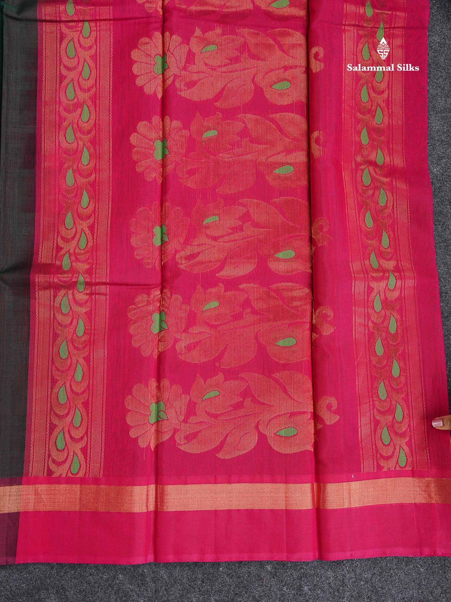 SICO Cotton Saree - Peach Colour Body With Copper Zari Butta & Dual Tone Blue Border