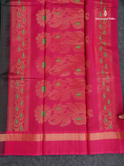 SICO Cotton Saree - Peach Colour Body With Copper Zari Butta & Dual Tone Blue Border