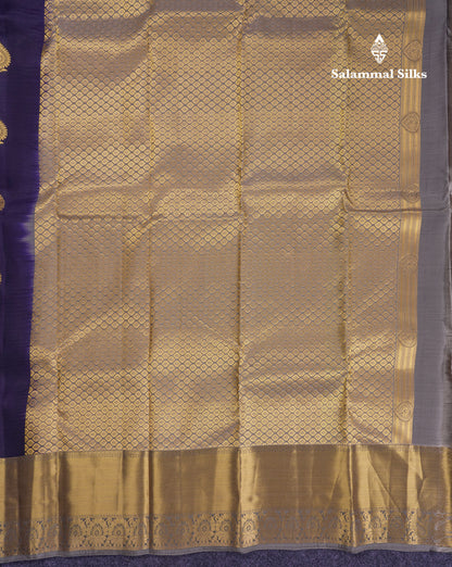 Beautiful Navy Blue Puremix Silk Saree With Contrast Grey Traditional Evening Morning Border