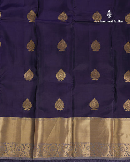 Beautiful Navy Blue Puremix Silk Saree With Contrast Grey Traditional Evening Morning Border
